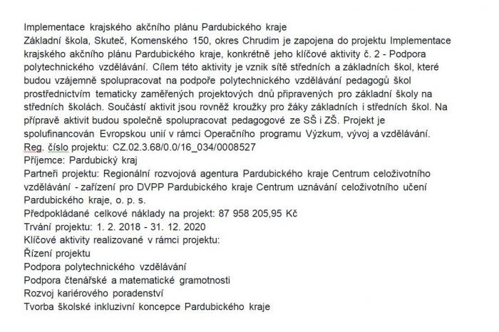 Implementace krajskho aknho plnu Pardubickho kraje