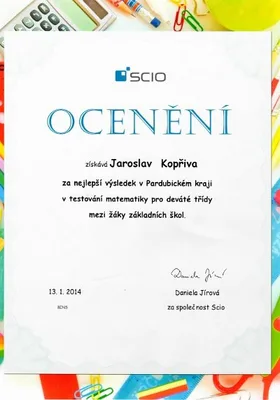 Nejúspěšnější  žák  a  žákyně  Pardubického kraje  s  „Oceněním“ od společnosti  SCIO navštěvují Základní školu Komenského, 23. 2. 2014