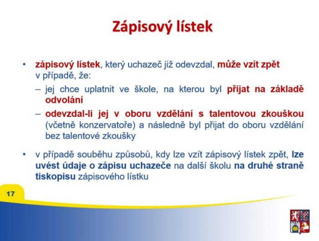 Přijímací řízení 2017/2018, 20. 10. 2017
