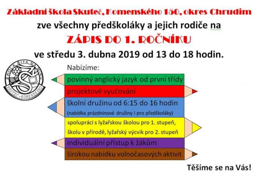 Zápis do 1. třídy, 3. 4. 2019