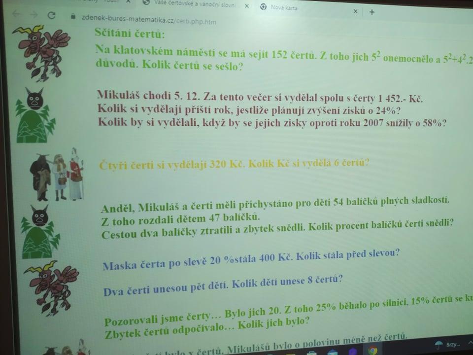 Čertovsko-andělské vyučování matematiky, 3. 12. 2021