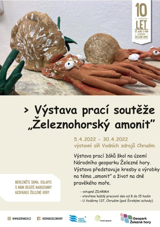 Železnohorský amonit - pozvánka na výstavu o amonitech - hlavonožcích z období před 400 - 70 milióny let, které vytvořili žáci základních škol., 19. 4. 2022