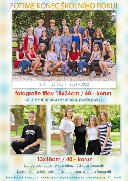 Třídní fotografování ve středu 8. června, 3. 6. 2022