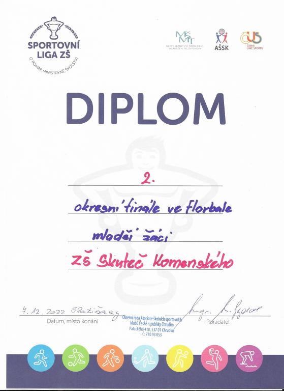 Naši žáci získali 2. místo v okresním finále ve florbalu 6.,7. tříd., 7. 12. 2022