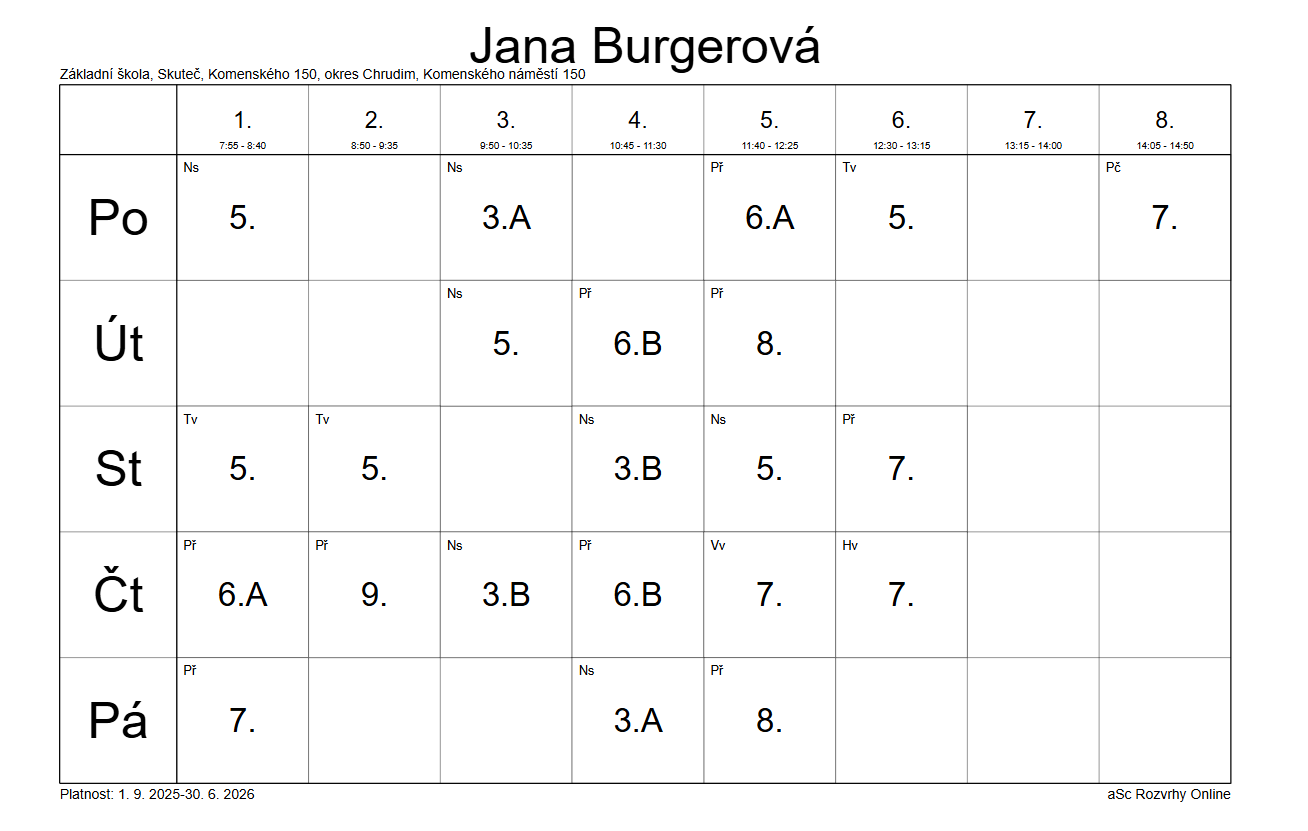 Rozvrhy hodin, 29. 8. 2025