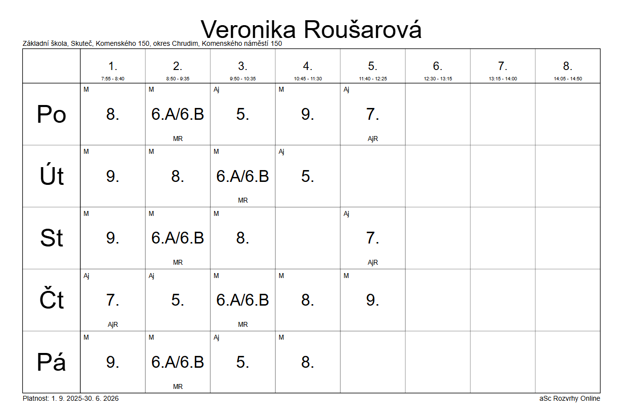 Rozvrhy hodin, 29. 8. 2025