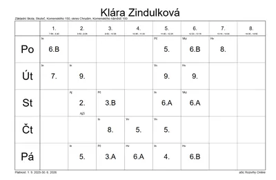 Rozvrhy hodin, 29. 8. 2025