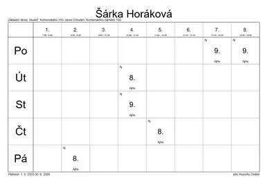 Rozvrhy hodin, 29. 8. 2025