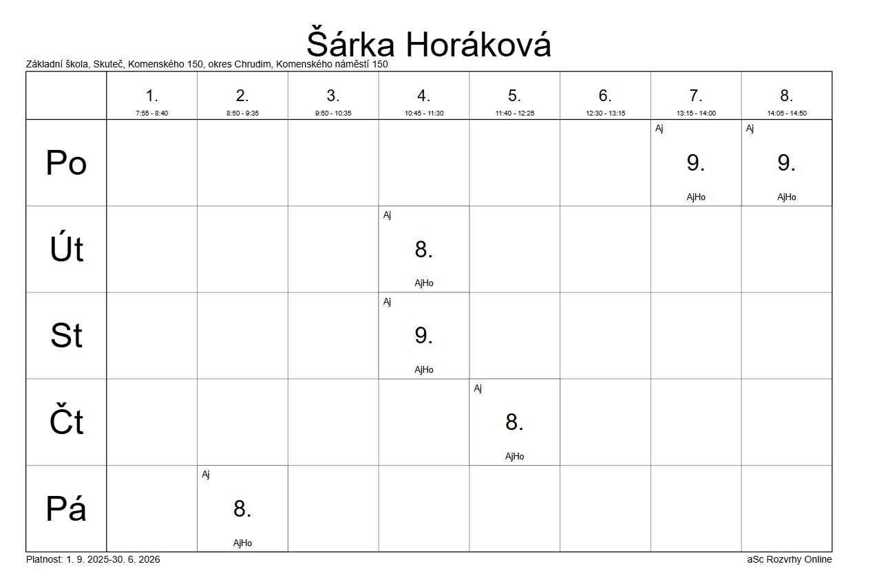 Rozvrhy hodin, 29. 8. 2025