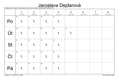 Rozvrhy hodin, 29. 8. 2025
