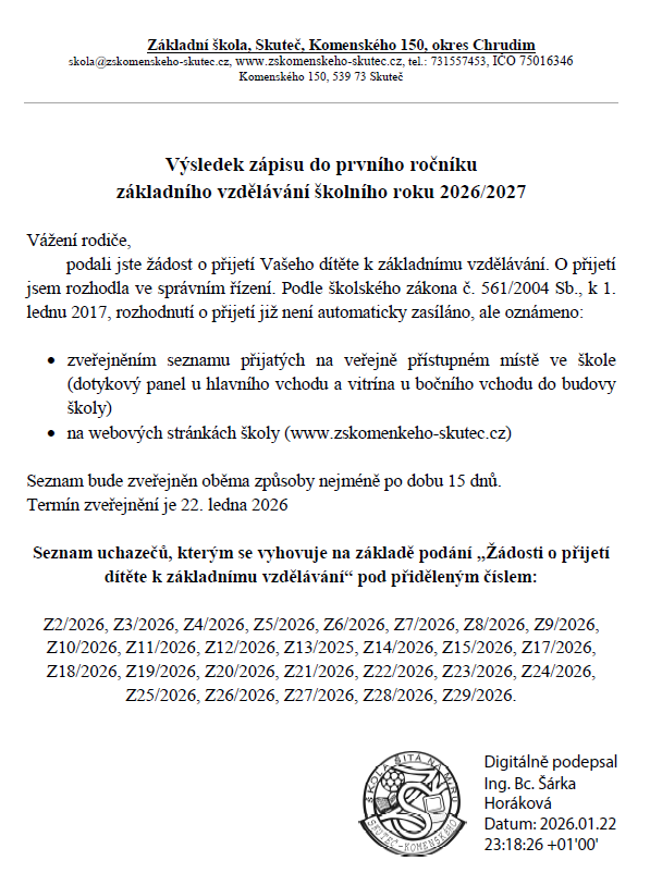 Výsledek zápisu 2026/2027